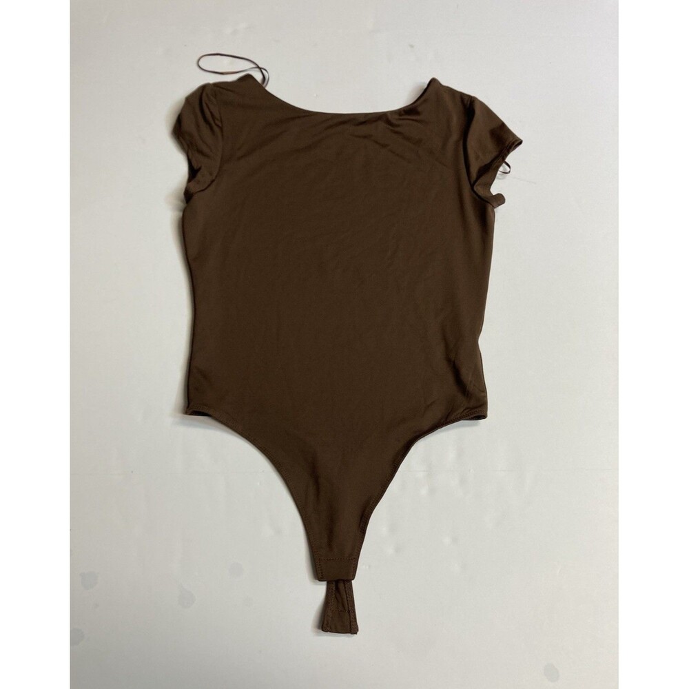 SWS Contour Women’s Brown Short Sleeve Bodysuit M Mild Compression Stretch Snap